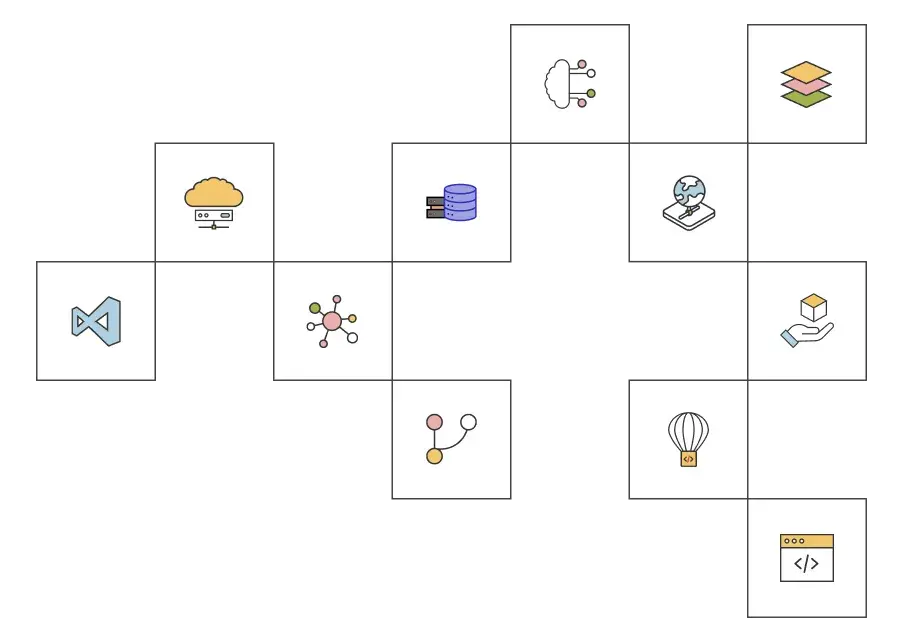 An image of multiple tech icons combined